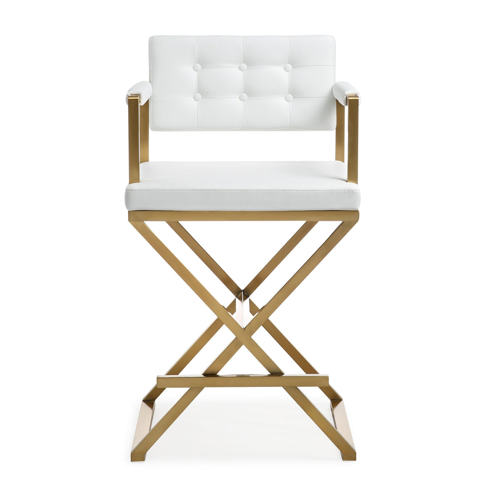 Director White Performance Vegan Leather Counter Stool with Gold Base