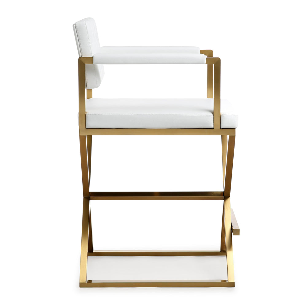 Director White Performance Vegan Leather Counter Stool with Gold Base