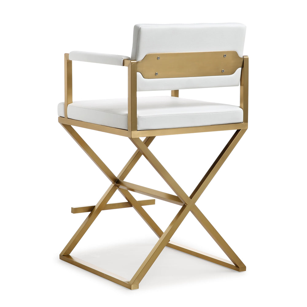 Director White Performance Vegan Leather Counter Stool with Gold Base