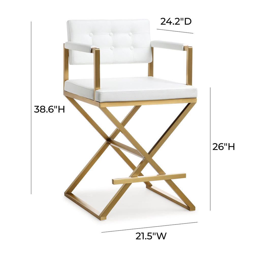 Director White Performance Vegan Leather Counter Stool with Gold Base