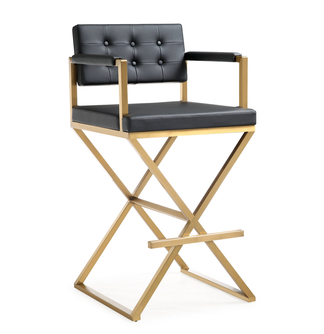 Director Black Performance Vegan Leather Bar Stool with Gold Base