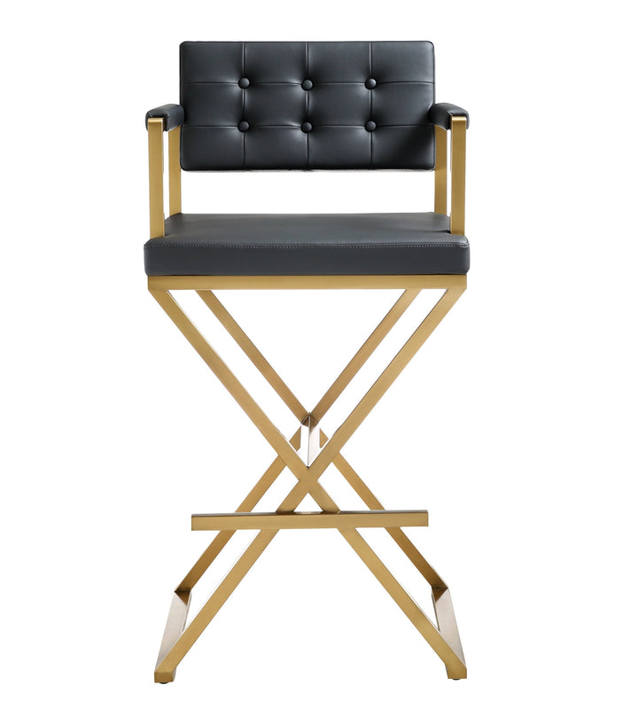Director Black Performance Vegan Leather Bar Stool with Gold Base