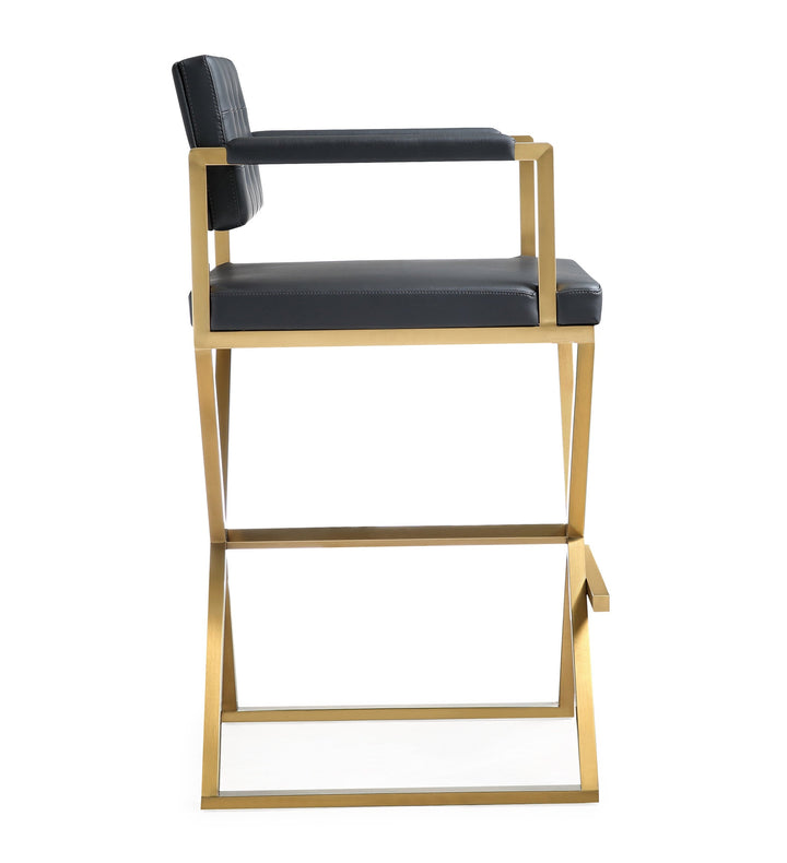 Director Black Performance Vegan Leather Bar Stool with Gold Base