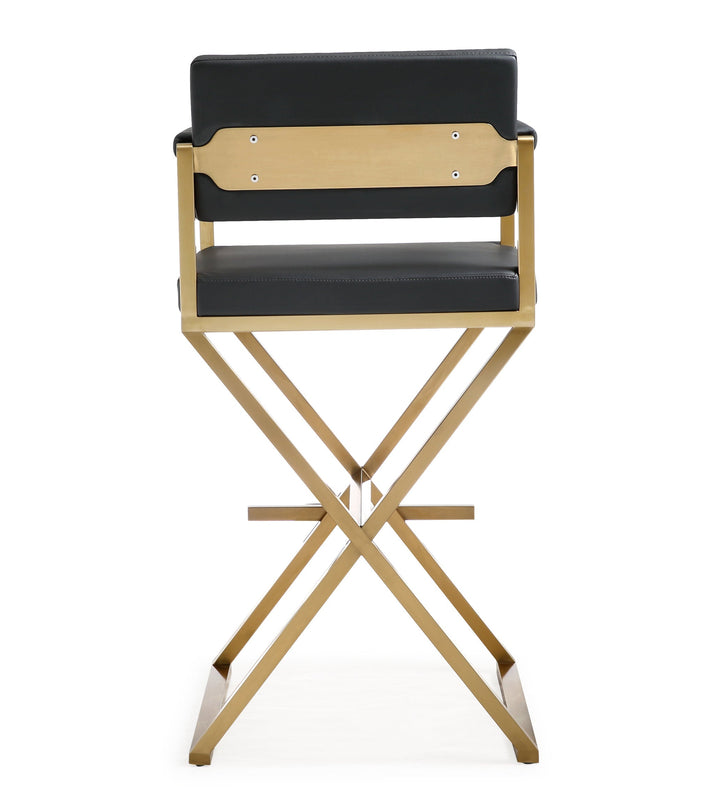 Director Black Performance Vegan Leather Bar Stool with Gold Base