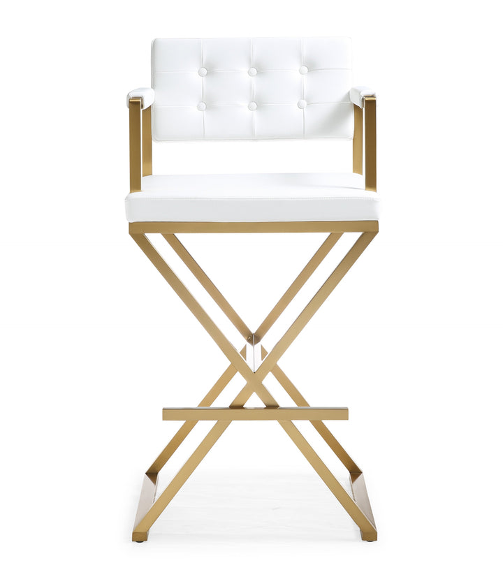 Director White Performance Vegan Leather Bar Stool with Gold Base