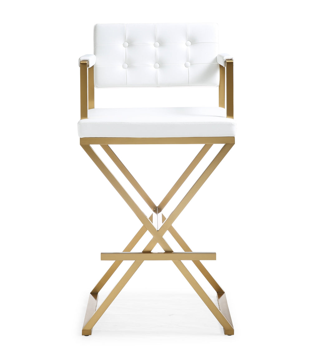 Director White Performance Vegan Leather Bar Stool with Gold Base