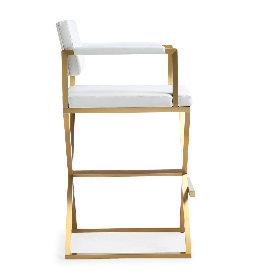 Director White Performance Vegan Leather Bar Stool with Gold Base