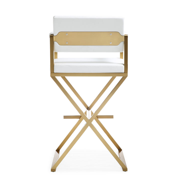 Director White Performance Vegan Leather Bar Stool with Gold Base