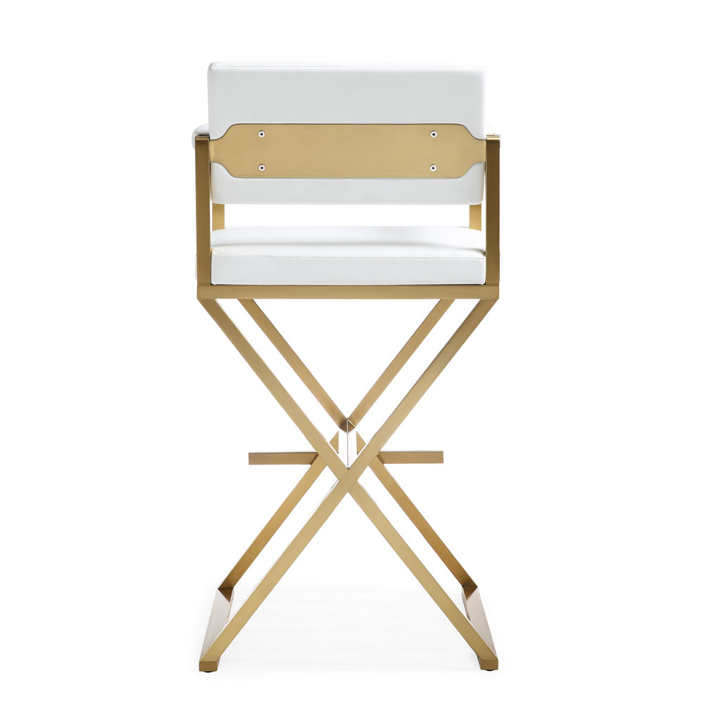 Director White Performance Vegan Leather Bar Stool with Gold Base