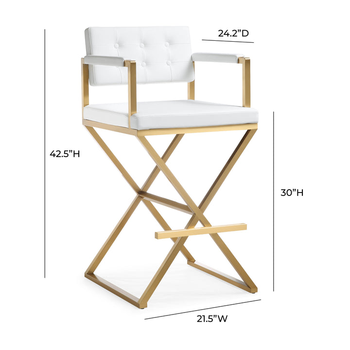 Director White Performance Vegan Leather Bar Stool with Gold Base