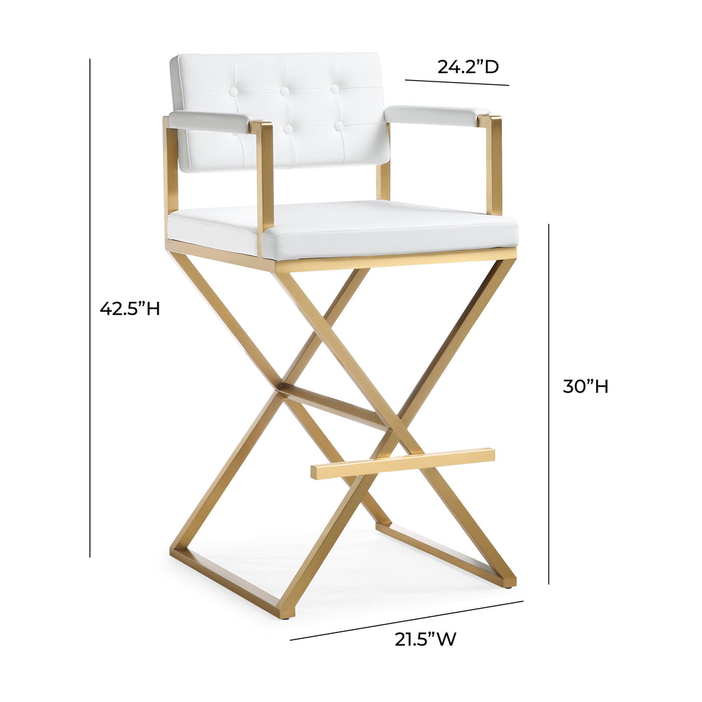 Director White Performance Vegan Leather Bar Stool with Gold Base