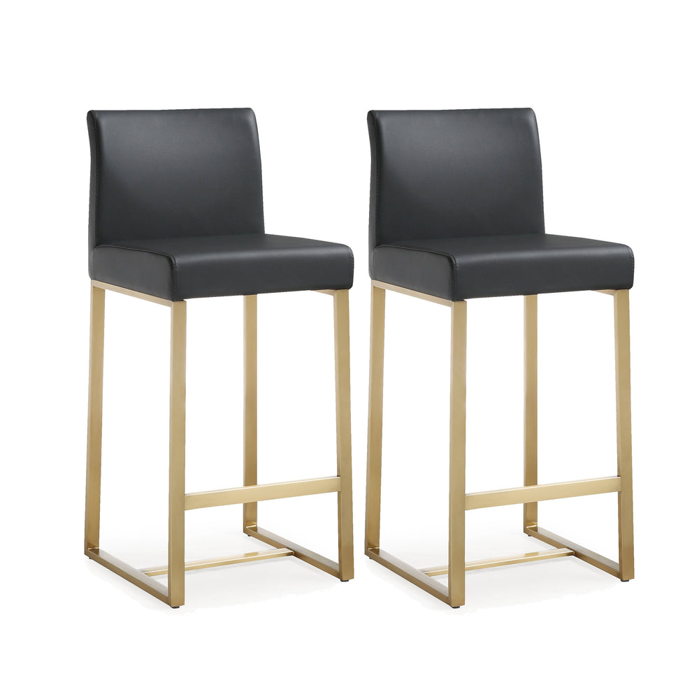Denmark Black Performance Vegan Leather Counter Stool with Gold Base - Set of 2