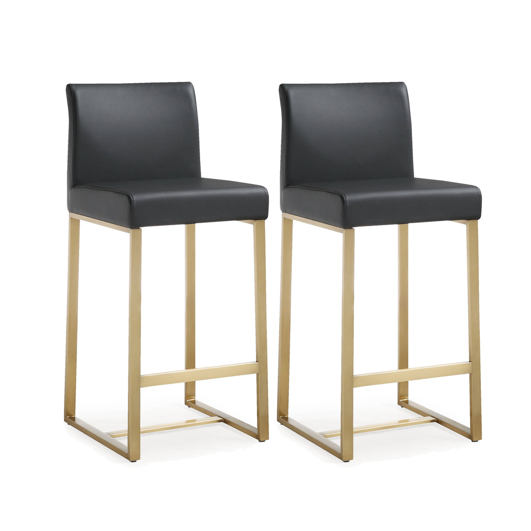 Denmark Black Performance Vegan Leather Counter Stool with Gold Base - Set of 2