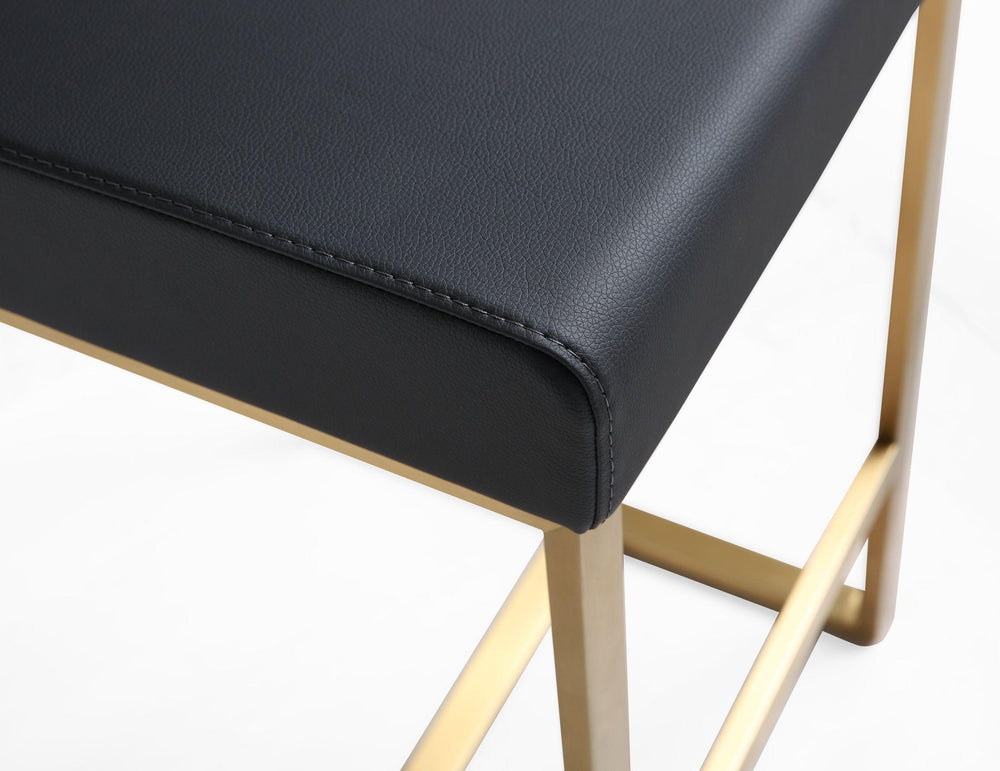 Denmark Black Performance Vegan Leather Counter Stool with Gold Base - Set of 2