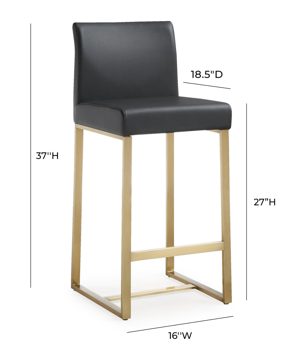 Denmark Black Performance Vegan Leather Counter Stool with Gold Base - Set of 2