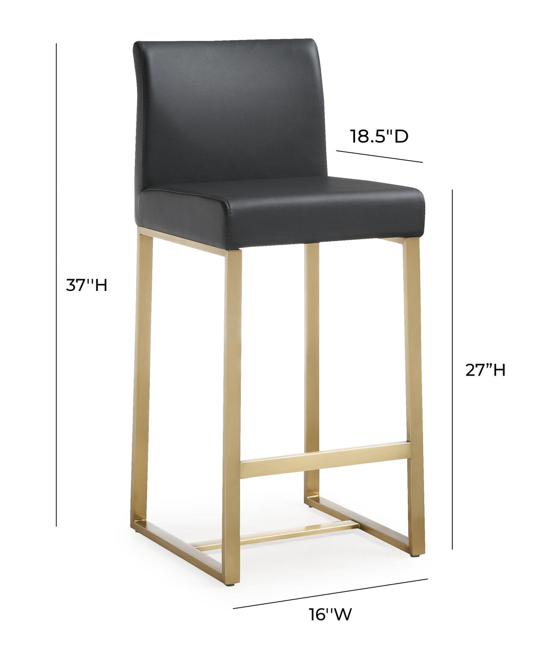 Denmark Black Performance Vegan Leather Counter Stool with Gold Base - Set of 2