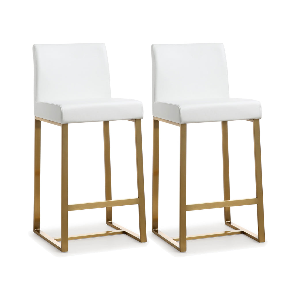 Denmark White Performance Vegan Leather Counter Stool with Gold Base - Set of 2