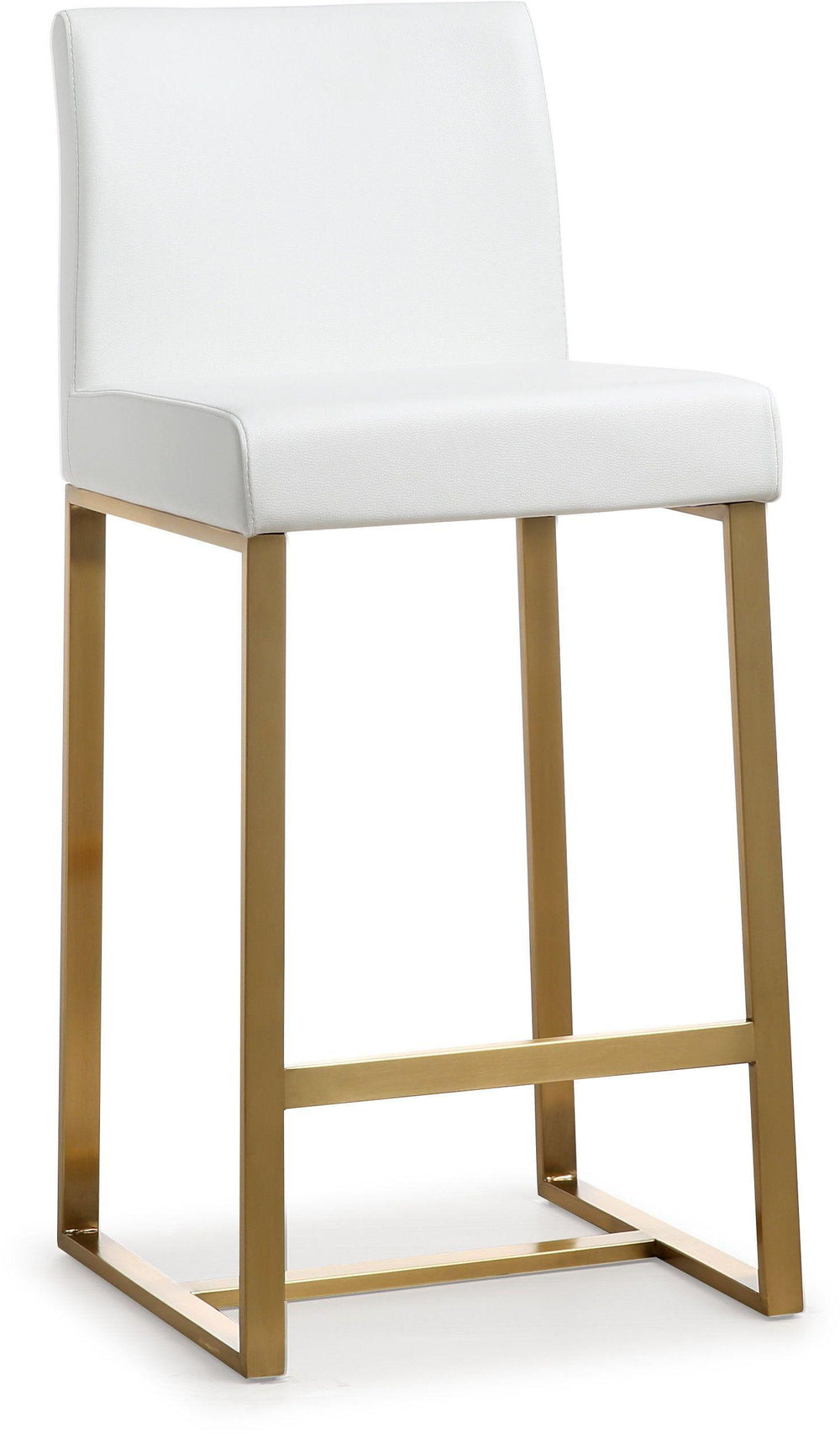 Denmark White Performance Vegan Leather Counter Stool with Gold Base - Set of 2