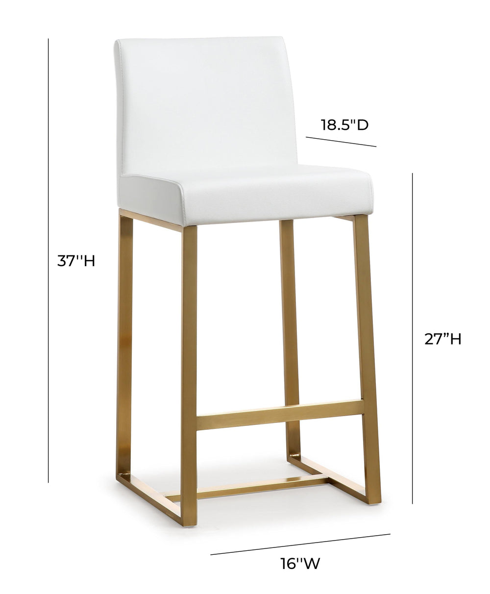 Denmark White Performance Vegan Leather Counter Stool with Gold Base - Set of 2