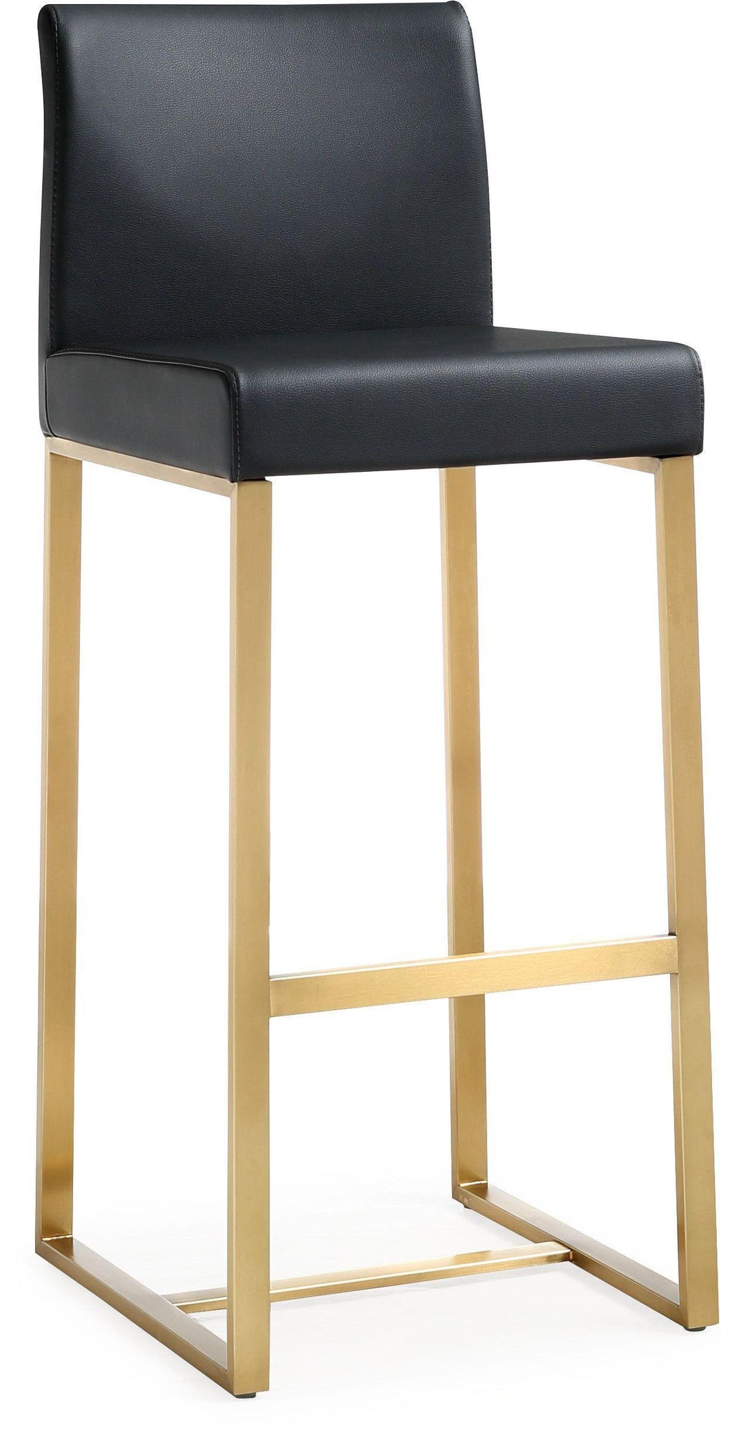 Denmark Black Performance Vegan Leather Bar Stool with Gold Base - Set of 2