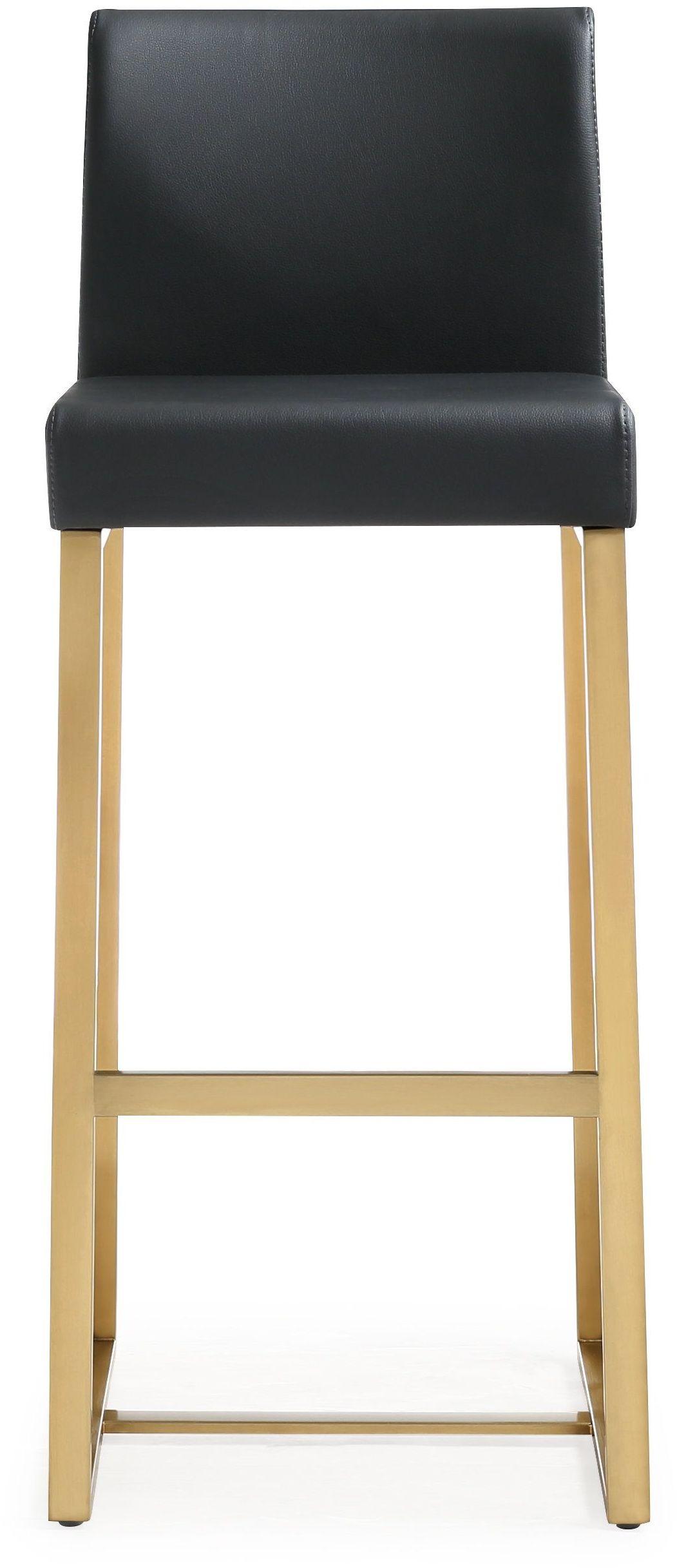 Denmark Black Performance Vegan Leather Bar Stool with Gold Base - Set of 2