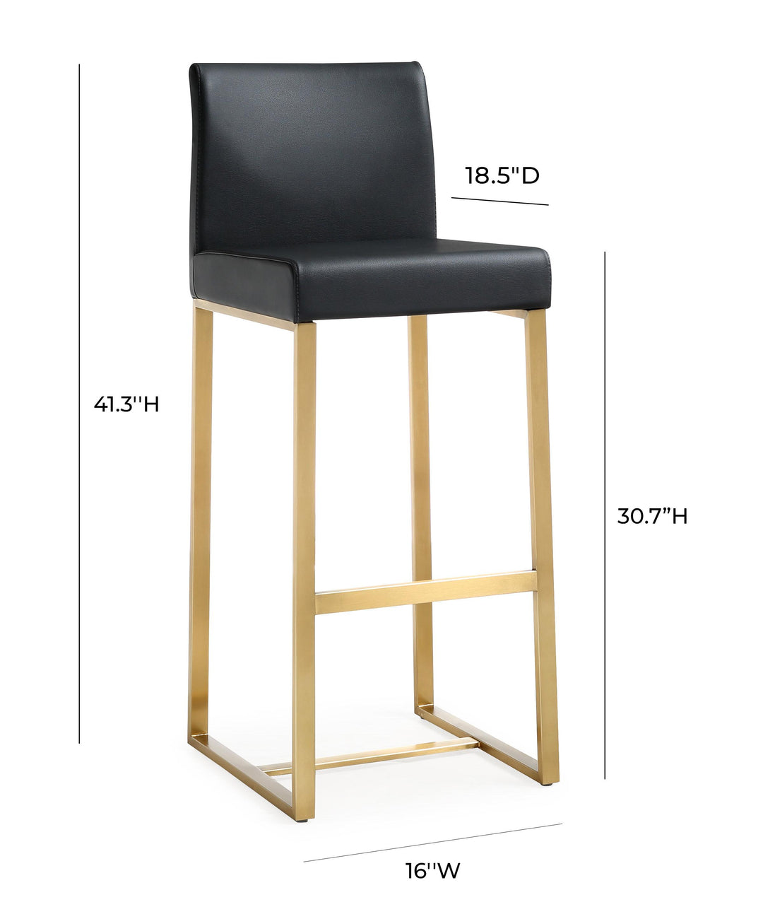 Denmark Black Performance Vegan Leather Bar Stool with Gold Base - Set of 2