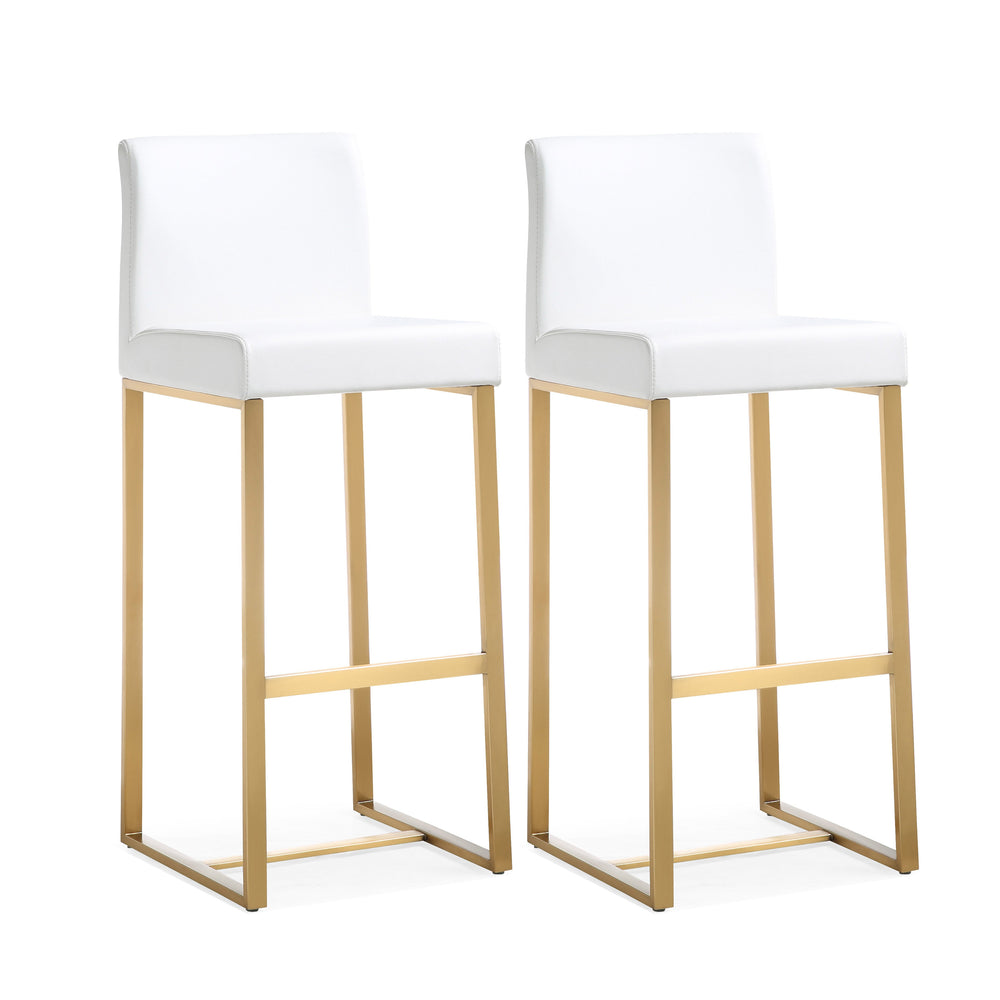 Denmark White Performance Vegan Leather Bar Stool with Gold Base - Set of 2