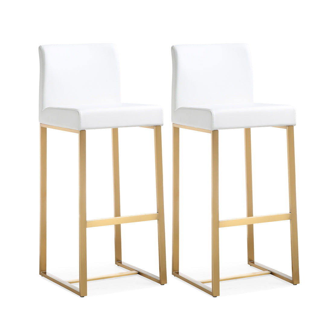 Denmark White Performance Vegan Leather Bar Stool with Gold Base - Set of 2