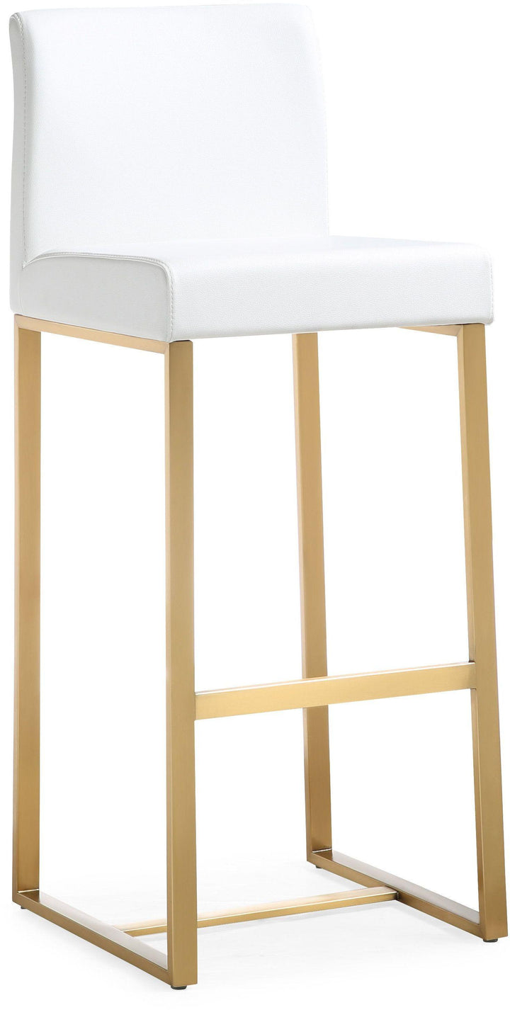 Denmark White Performance Vegan Leather Bar Stool with Gold Base - Set of 2