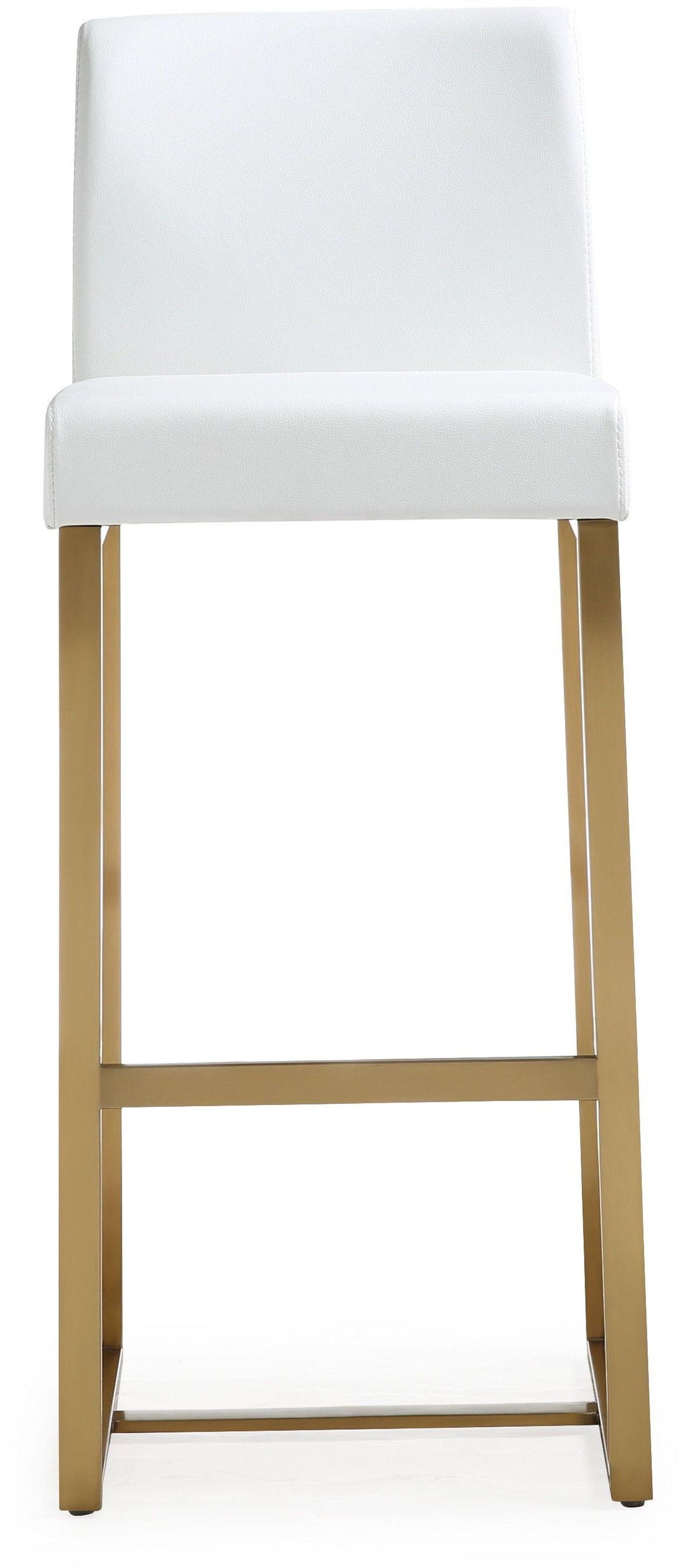 Denmark White Performance Vegan Leather Bar Stool with Gold Base - Set of 2