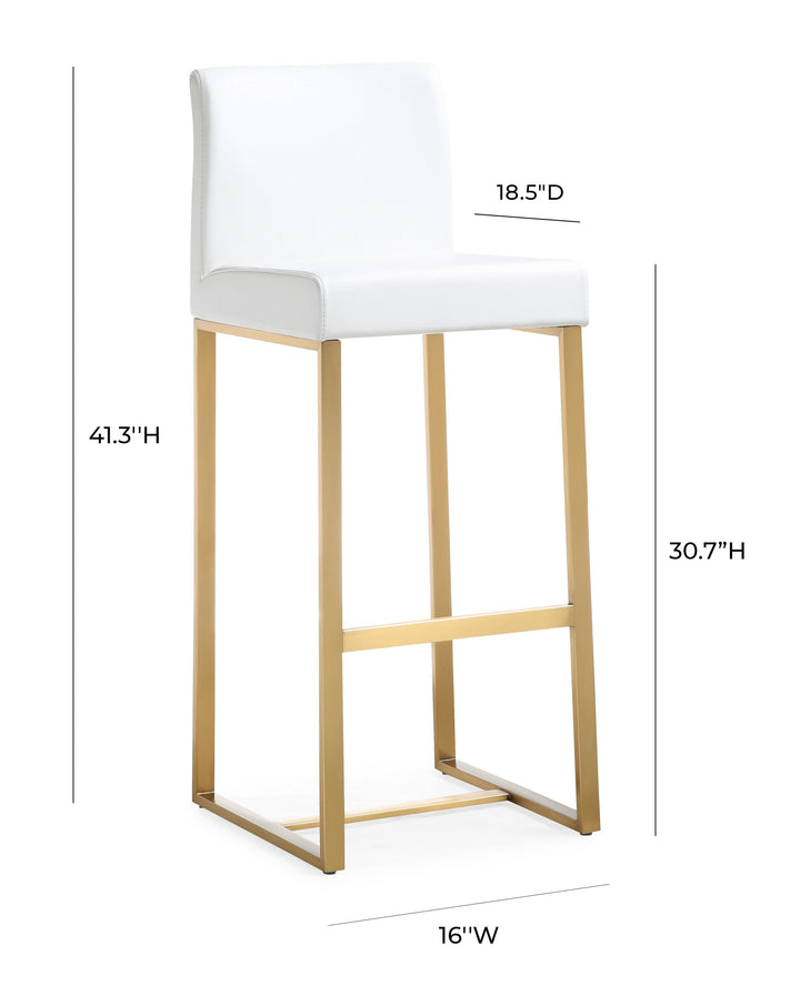 Denmark White Performance Vegan Leather Bar Stool with Gold Base - Set of 2