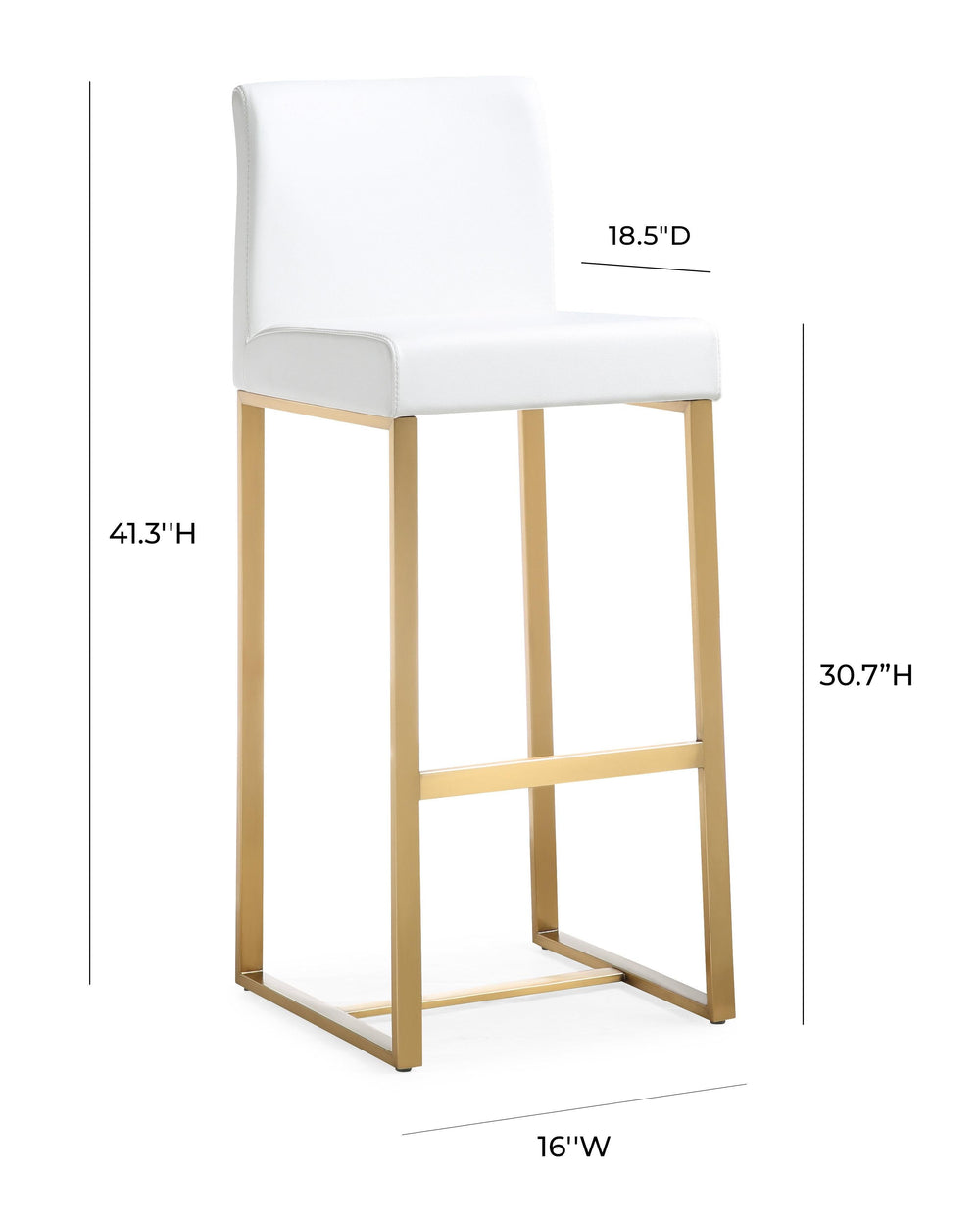 Denmark White Performance Vegan Leather Bar Stool with Gold Base - Set of 2