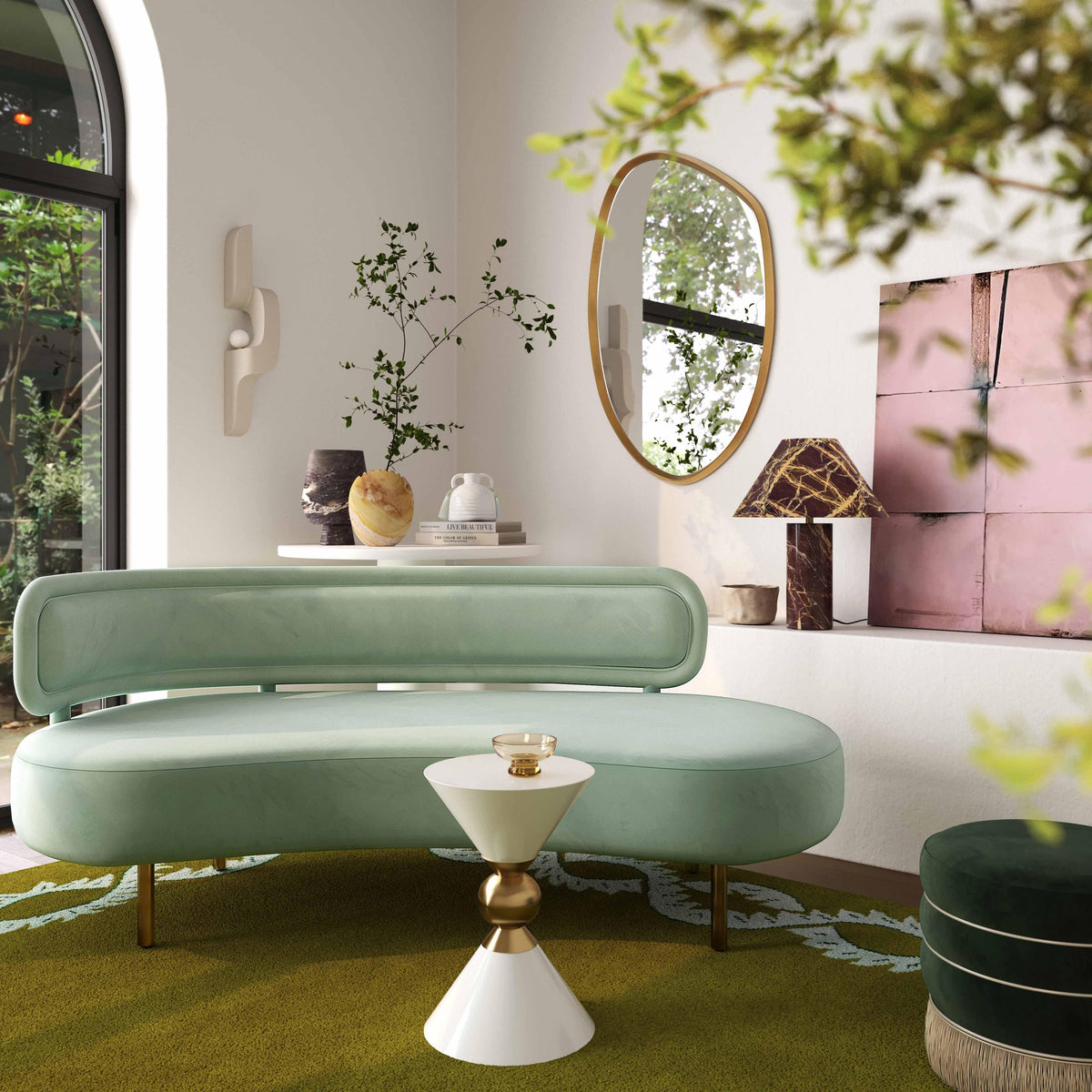 Tischa 70" Performance Fabric Sofa - Mint Green