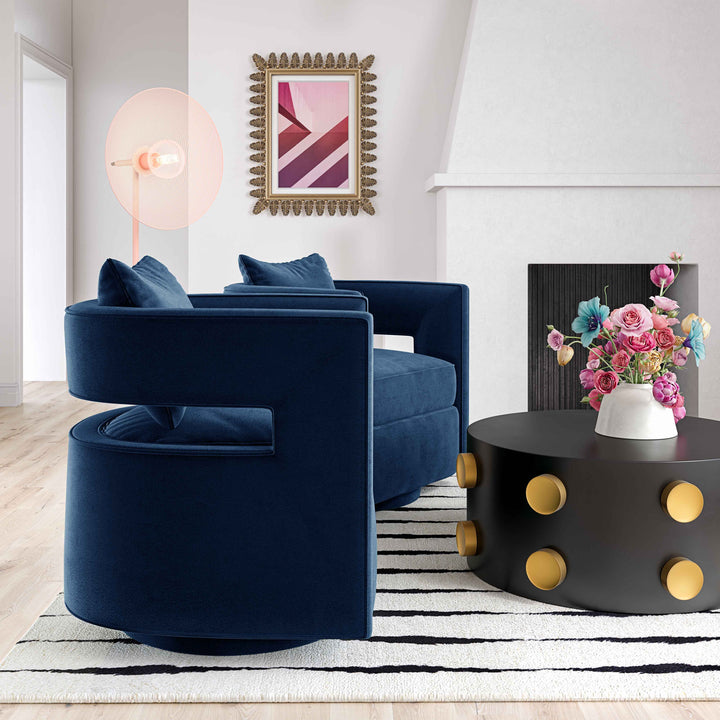 Kennedy Performance Velvet Swivel Accent Chair - Navy