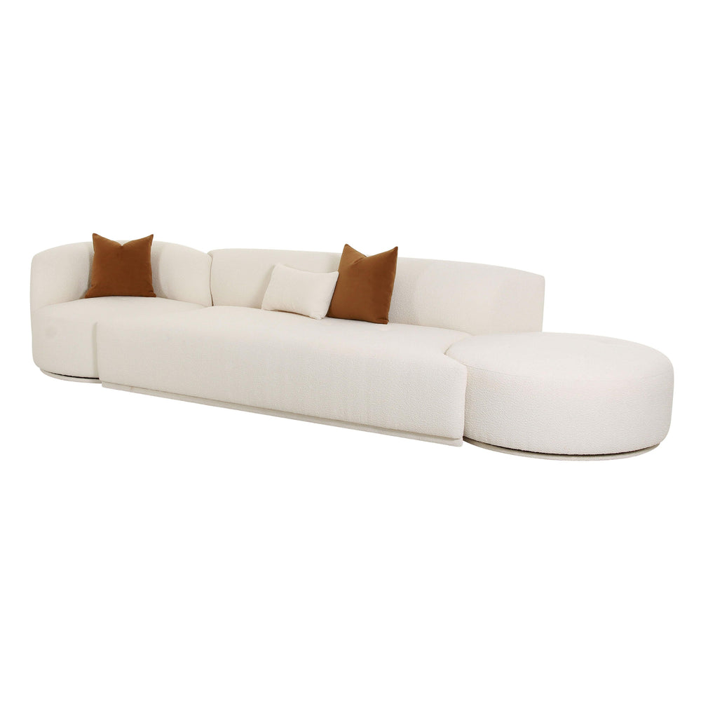Fickle 144" 3-Piece Cream Performance Boucle Chaise Modular Sofa