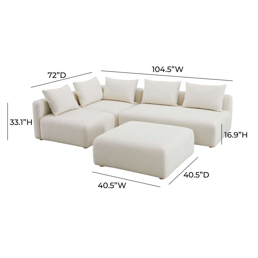 Hangover 4-Piece Cream Performance Boucle Modular Chaise Sectional