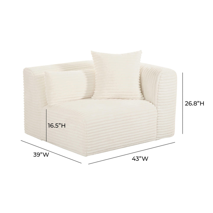 Tarra Fluffy Oversized Performance Corduroy Modular Corner Chair - Cream / RAF