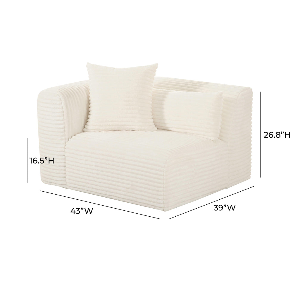Tarra Fluffy Oversized Performance Corduroy Modular Corner Chair - Cream / LAF