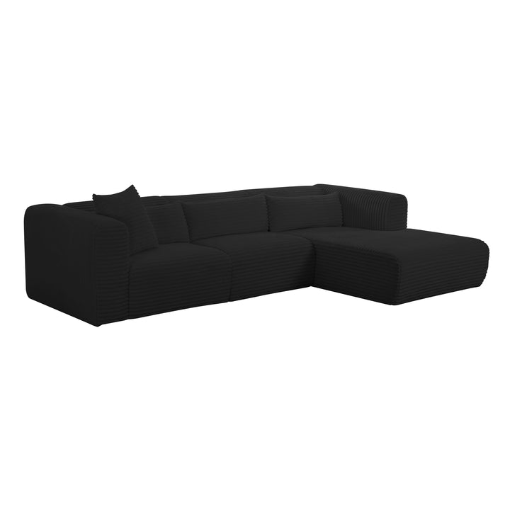 Tarra 3-Piece Fluffy Oversized Performance Corduroy Modular L-Shaped Sectional - Black / RAF