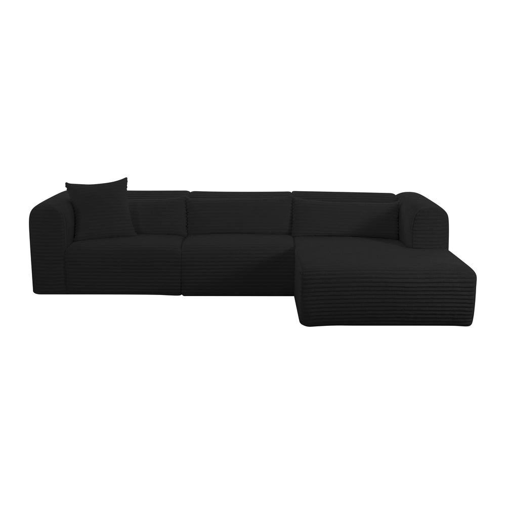 Tarra 3-Piece Fluffy Oversized Performance Corduroy Modular L-Shaped Sectional - Black / RAF