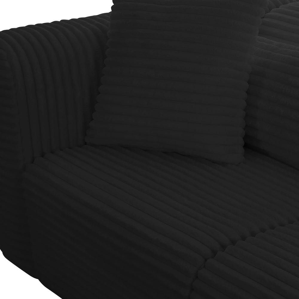 Tarra 3-Piece Fluffy Oversized Performance Corduroy Modular L-Shaped Sectional - Black / RAF