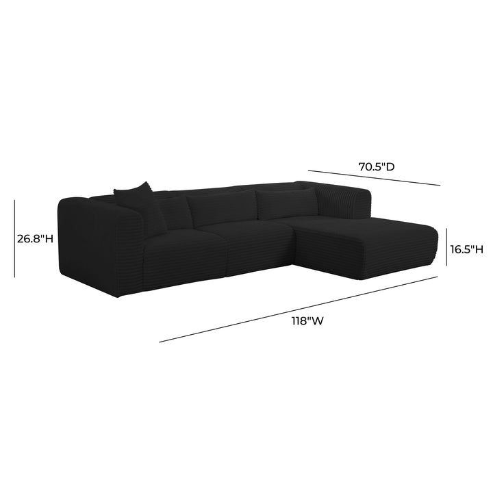 Tarra 3-Piece Fluffy Oversized Performance Corduroy Modular L-Shaped Sectional - Black / RAF