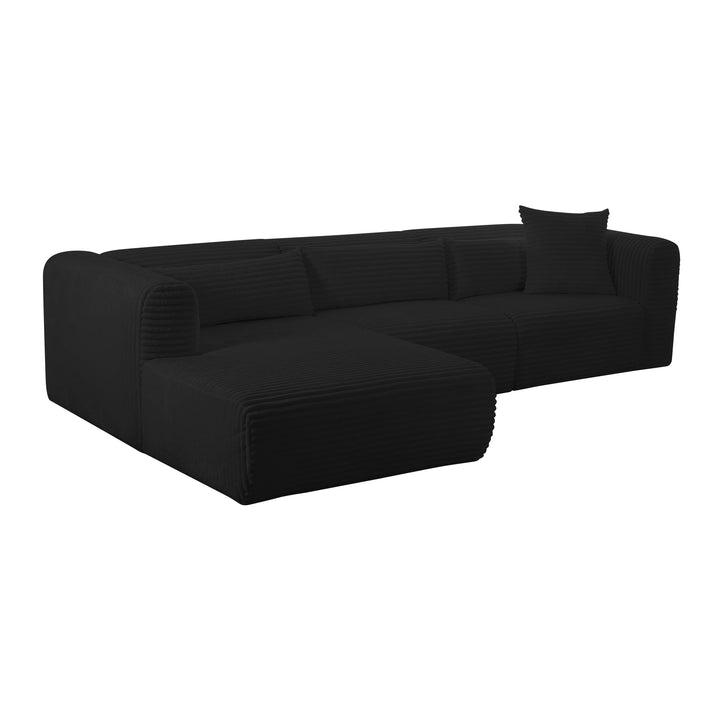 Tarra 3-Piece Fluffy Oversized Performance Corduroy Modular L-Shaped Sectional - Black / LAF