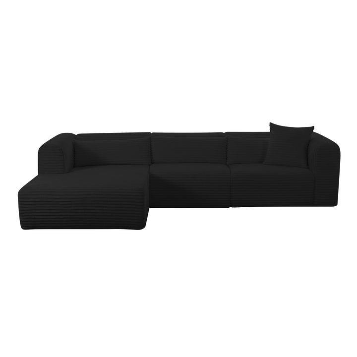 Tarra 3-Piece Fluffy Oversized Performance Corduroy Modular L-Shaped Sectional - Black / LAF