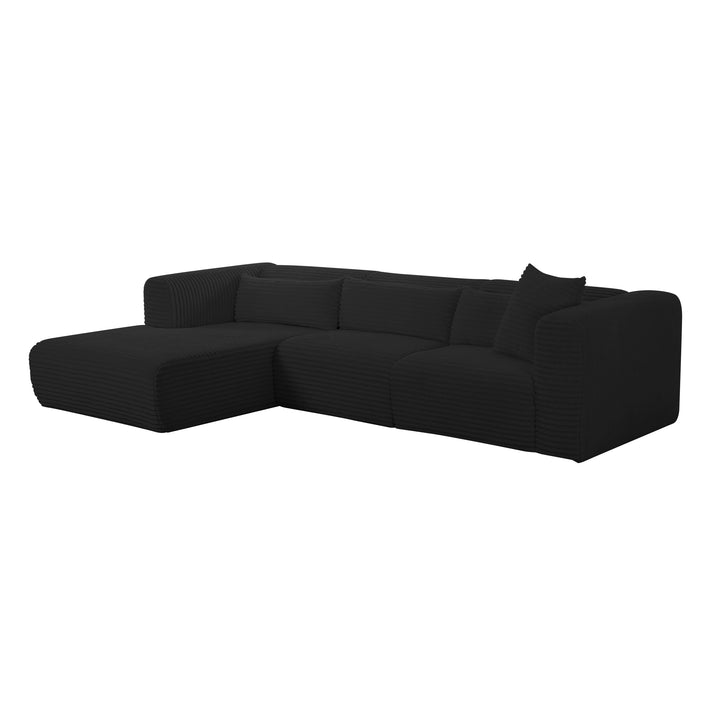 Tarra 3-Piece Fluffy Oversized Performance Corduroy Modular L-Shaped Sectional - Black / LAF