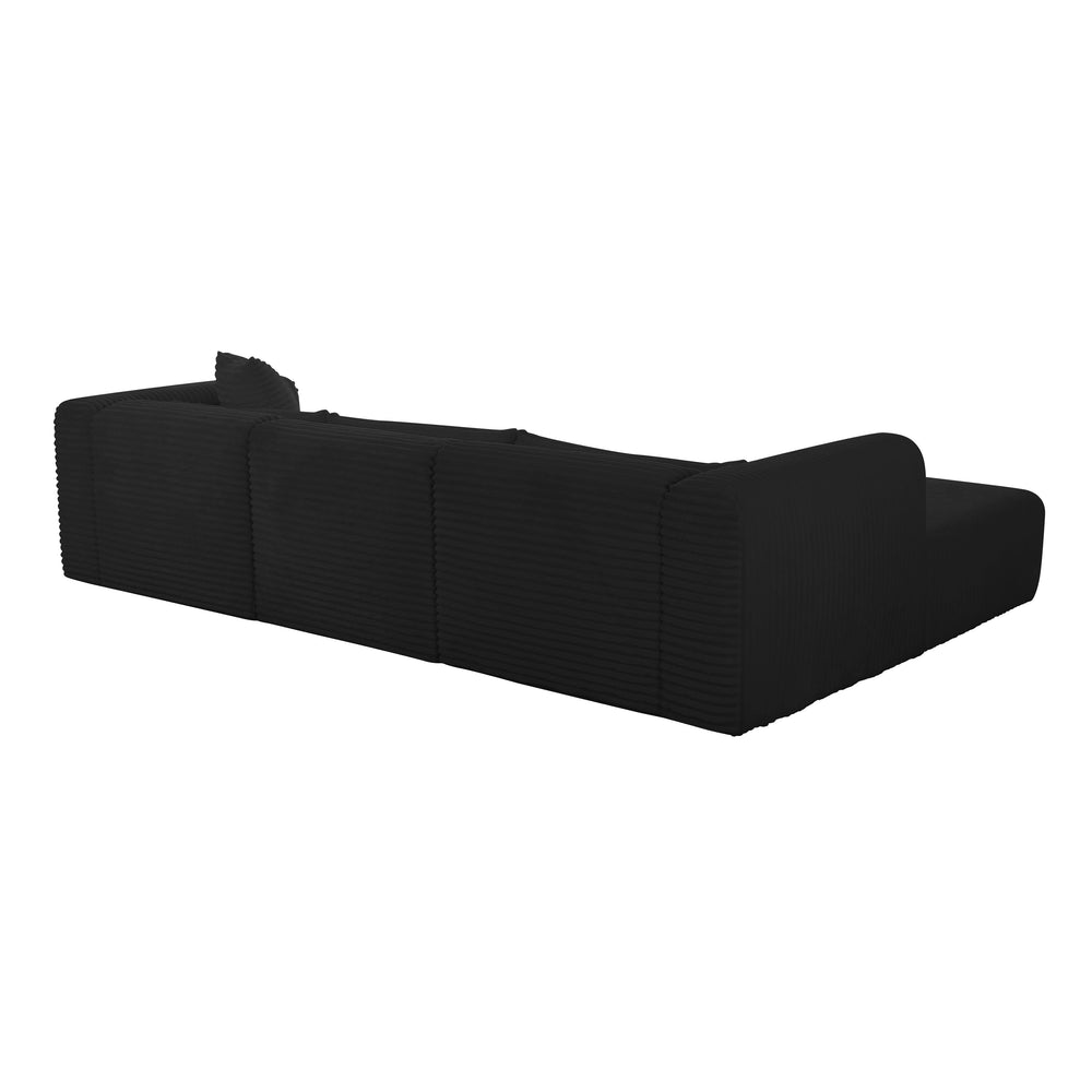 Tarra 3-Piece Fluffy Oversized Performance Corduroy Modular L-Shaped Sectional - Black / LAF