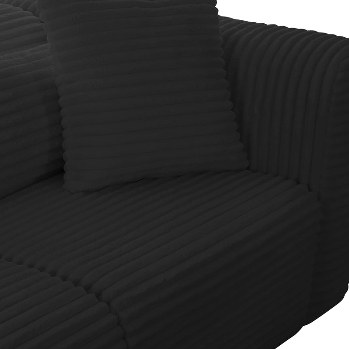 Tarra 3-Piece Fluffy Oversized Performance Corduroy Modular L-Shaped Sectional - Black / LAF
