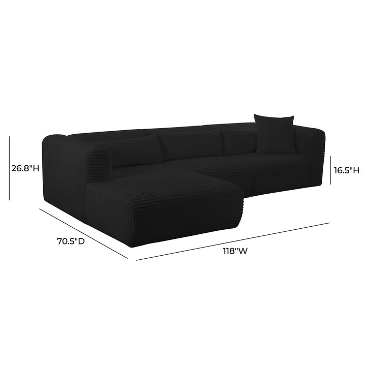 Tarra 3-Piece Fluffy Oversized Performance Corduroy Modular L-Shaped Sectional - Black / LAF