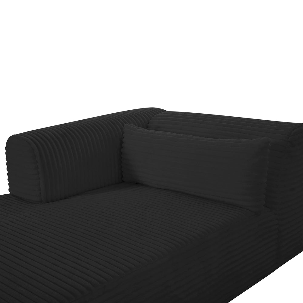 Tarra 71" Fluffy Oversized Performance Corduroy Modular Chaise - Black / LAF