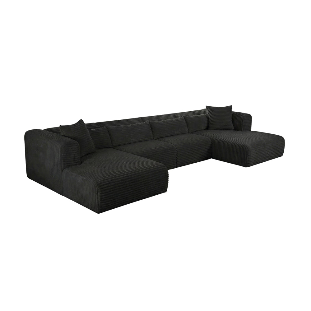 Tarra 4-Piece Fluffy Oversized Performance Corduroy Modular U-Sectional - Black